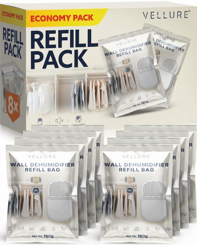 Vellure 8x Refill Sachets/Refill Bags for Dehumidifiers for Home Wall-Mounted wardrobe 