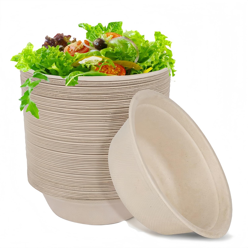 Coztie 100 Pack Strong Paper Bowls, 350ml/11.83 OZ Biodegradable Sugarcane Bagasse Bowls, C