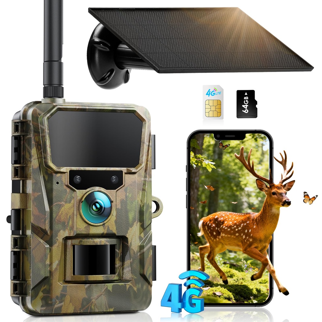 CEYOMUR 4G LTE Cellular Wildlife Camera, 48MP Solar Trail Camera with 64GB TF & SIM Card