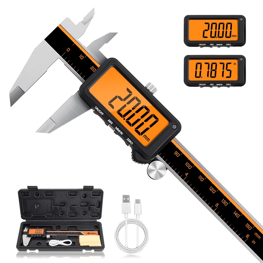 HARDELL Rechargeable Digital Caliper, Vernier Calipers with Large ABS & LCD Screen