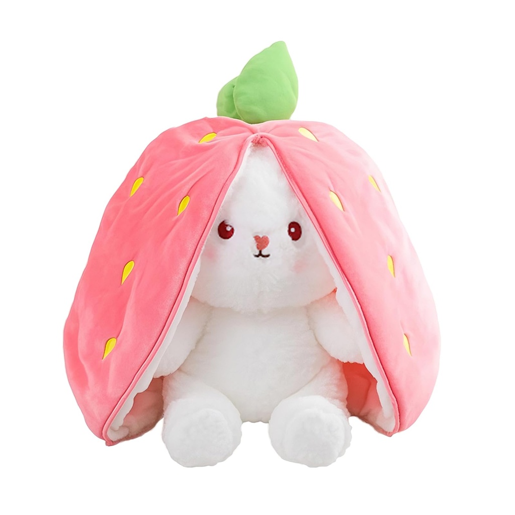 Wanwu World Reversible Bunny Stuffed Animal Rabbit Cuddle Stuffed Strawberry Transformed Ra