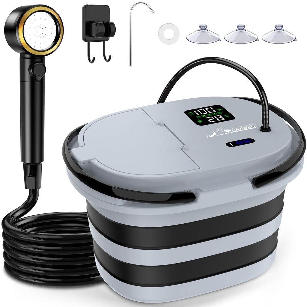 WADEO 2026 New Portable Shower, [Innovative Leak-Proof Bucket + Pump in One] [13000mAh] 