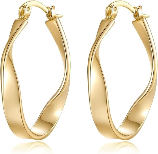 9CTGold Hoop Earrings for Women Large Earring Hoops Thick Hoop Earring Twisted Wave Gold
