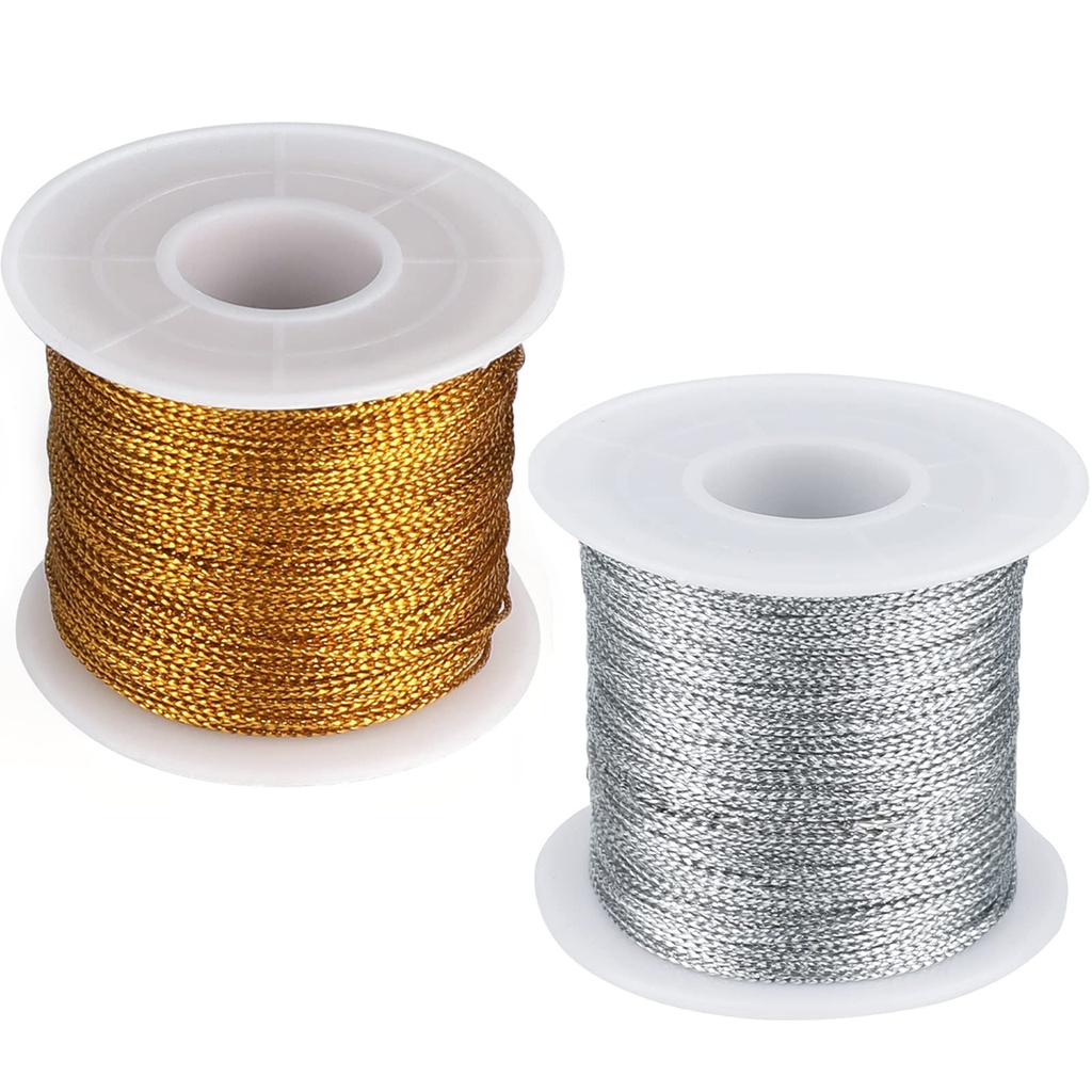 G2PLUS 200M Gold and Silver String Twine - 1mm Tinsel Thread Cord - Non-Elastic Metallic St