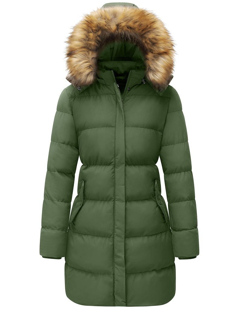 WenVen Women's Winter Warm Thicken Long Coat Warm Quilted Jacket with Faux Fur Removable Hood (Size UK M)