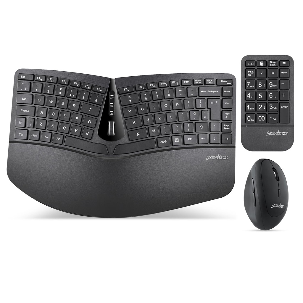Perixx PERIDUO-606A Wireless Ergonomic Keyboard Set - Compact Split Design 