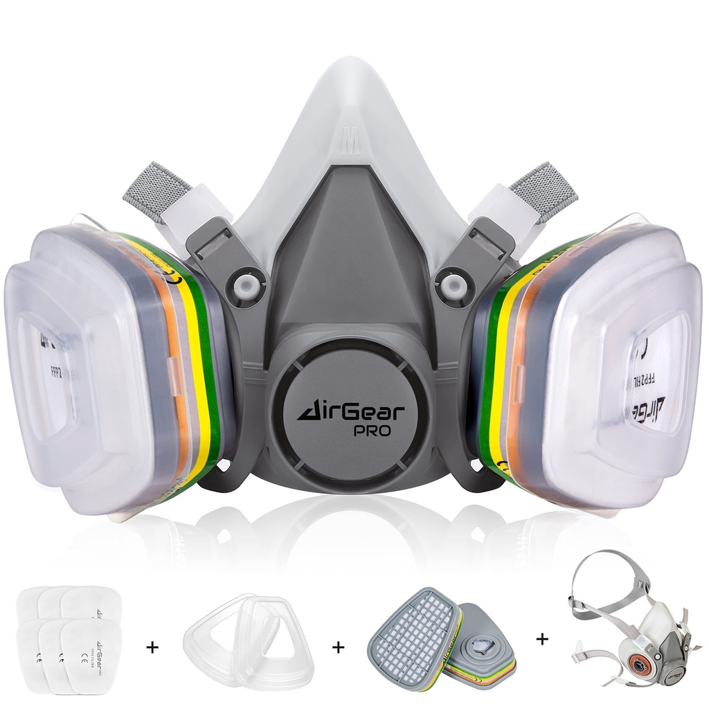 AirGearPro M-500 ABEK1-P2 Reusable Respirator Mask | Anti-Dust Gas mask Ideal for Spray paint
