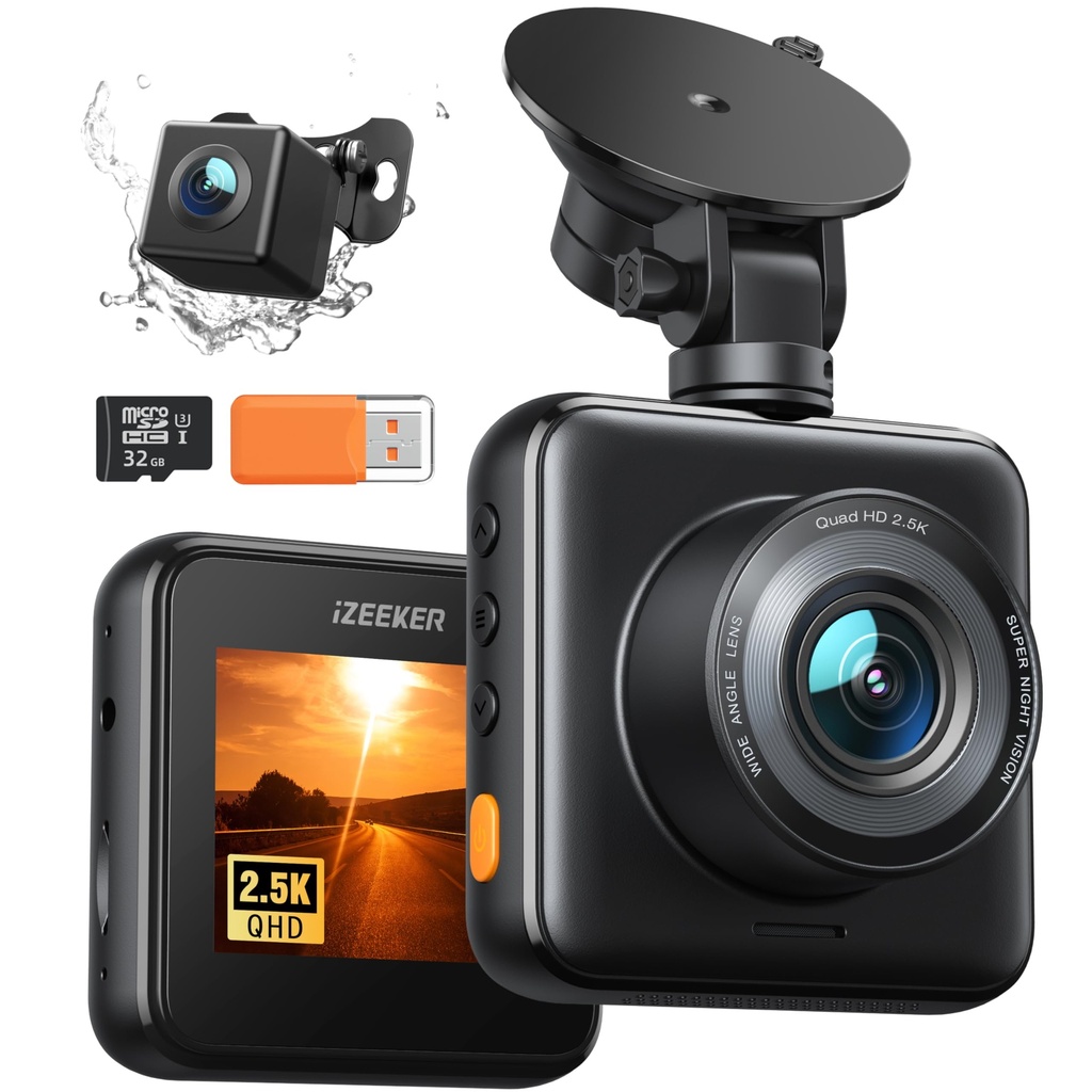 iZEEKER 1440P Dash Cam Front and Rear with FREE SD Card, 2.5K QHD Car Camera Dashboard