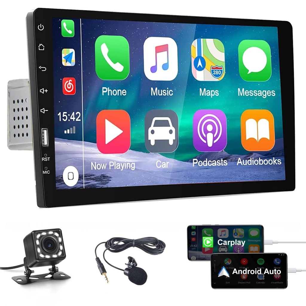 CAMECHO Single Din Apple Carplay Car Stereo with Android Auto, 9" HD Touchscreen Bluetooth