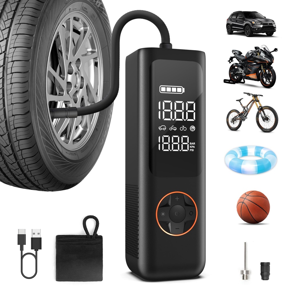 QiCYCLE P1 Tyre Inflator Air Compressor,150PSI Portable Air Pump,7800mAh Battery, Power Bank