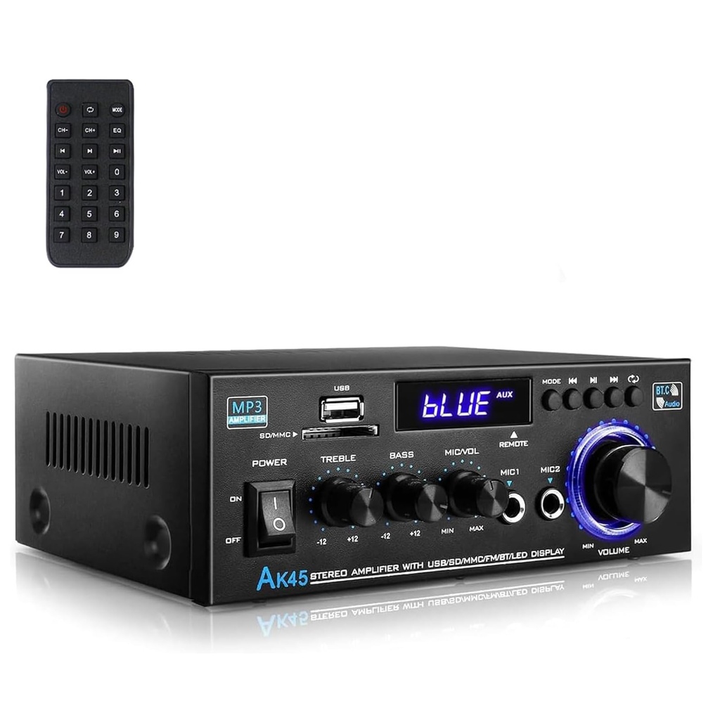 Romicta Stereo Audio HiFi Amplifier, 600W Bluetooth Amplifier 5.0, 2 Channels 12V/230V, LCD