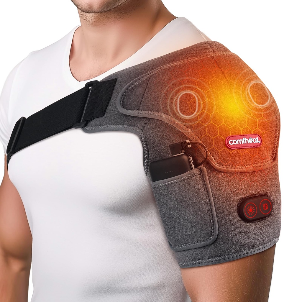 comfheat Cordless Shoulder Heating Pad with Vibration Massage for Frozen Shoulder Rotator C