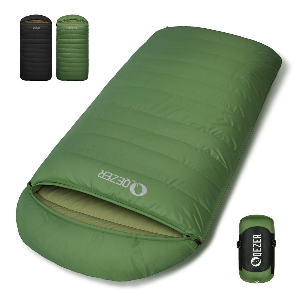 QEZER XXL Down Sleeping Bag,230cm x 100 cm Extra Large Sleeping Bag Lightweight and Warm 