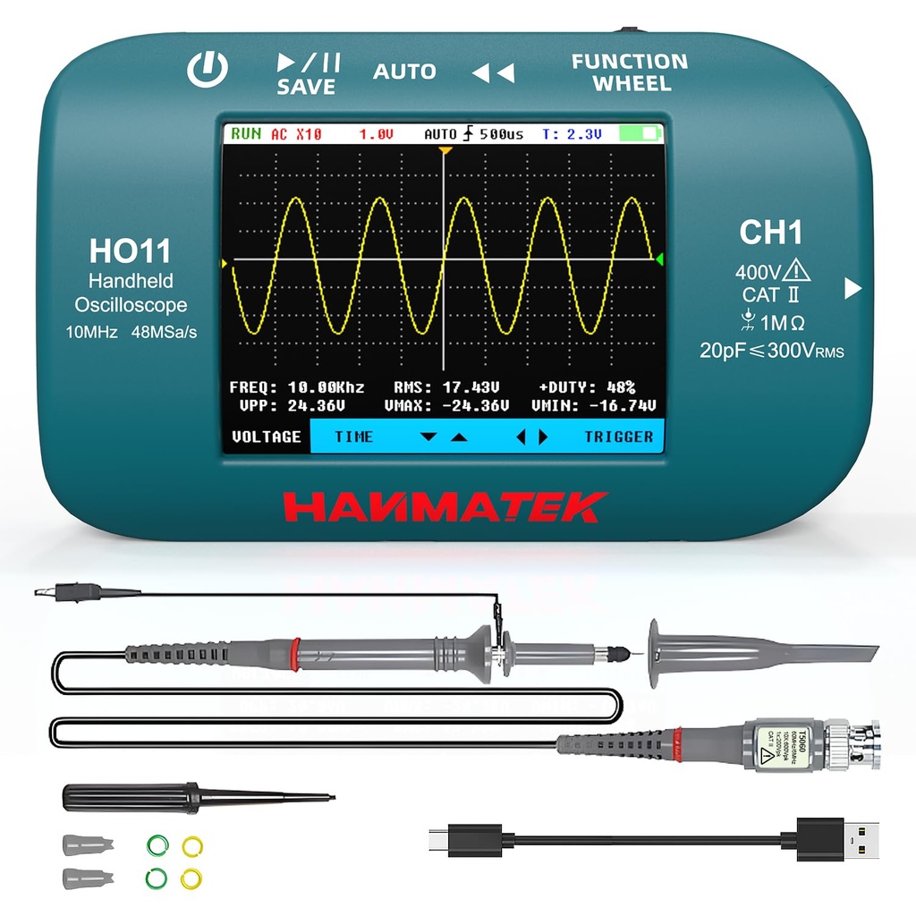 HANMATEK HO11 Handheld Digital Oscilloscope - 10MHz Bandwidth, 48MSa/s High-Precision Sample