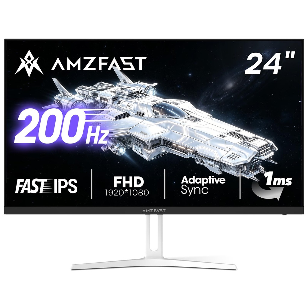 Amzfast 24-inch Gaming Monitor, 1920x1080 Full HD, 200Hz, Fast IPS, 1ms MPRT, Adaptive 