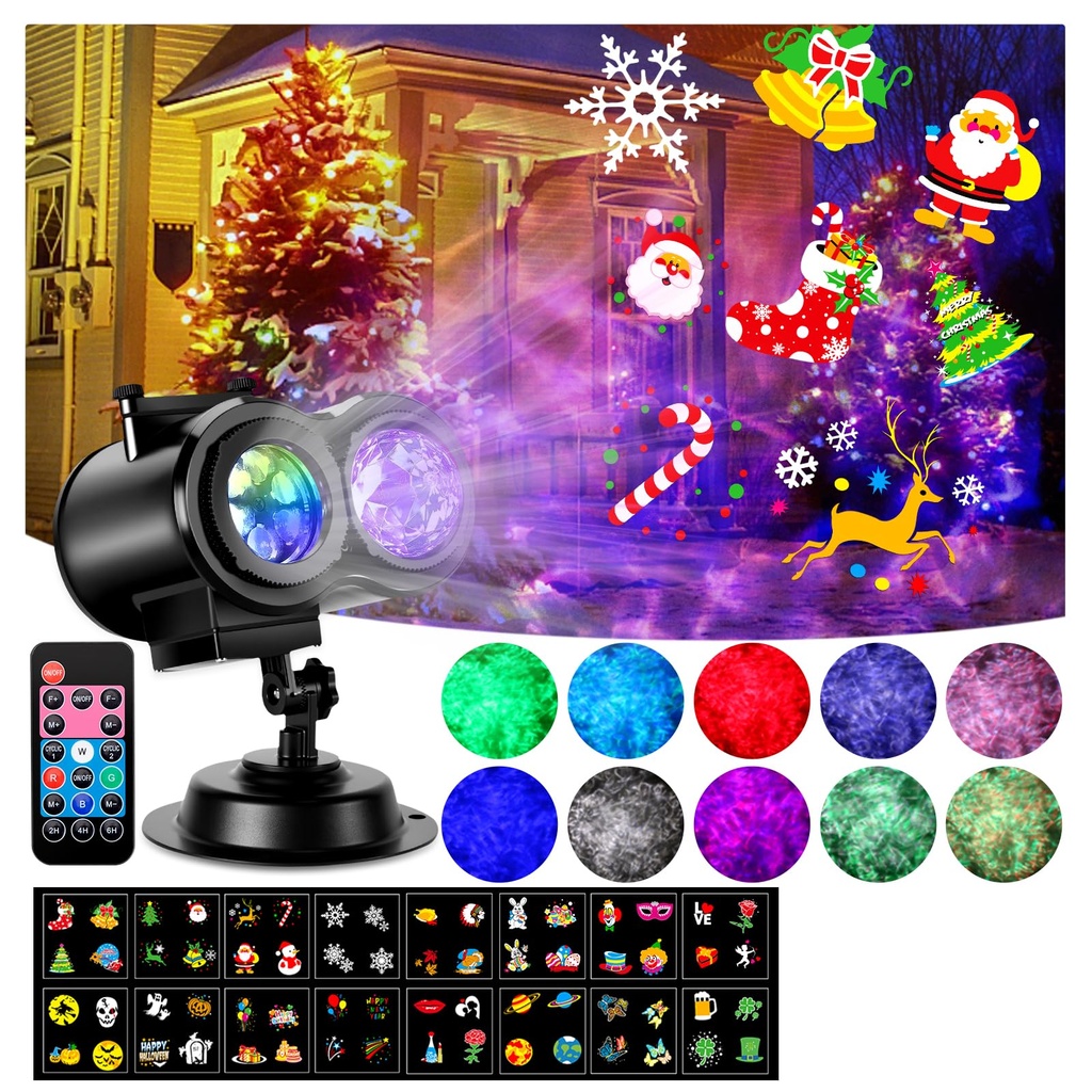 HAKUTA Halloween Christmas Projector Lights, HD Wave Ocean Effect LED Projector with 16pc Sl