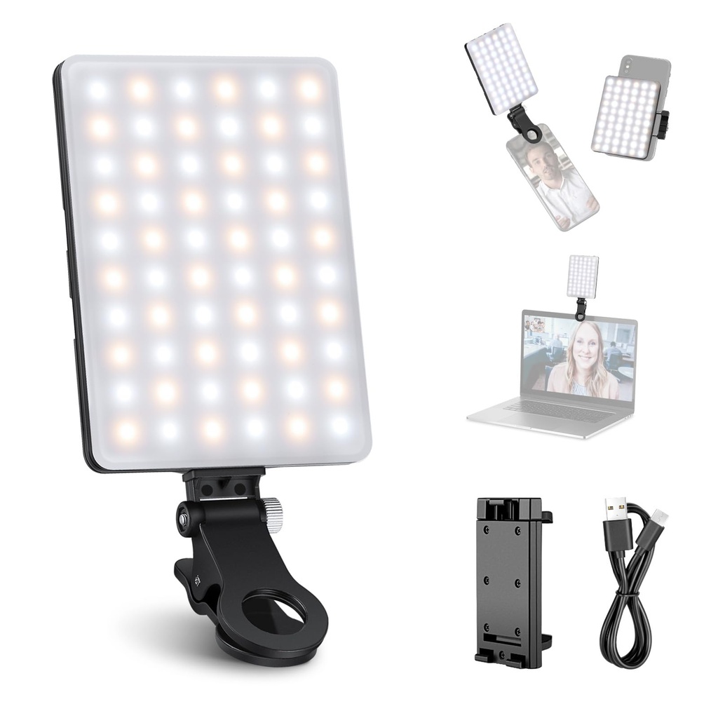 NEEWER Selfie Light with Front & Back Phone Clip, High Power 60 LED 2000mAh 