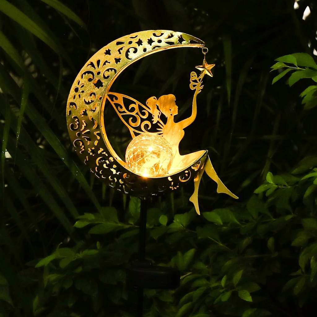 ZKLiLi Solar Lights Garden Decorations,Moon Fairy Light,Solar Crackle Glass Globe,Warm LED L
