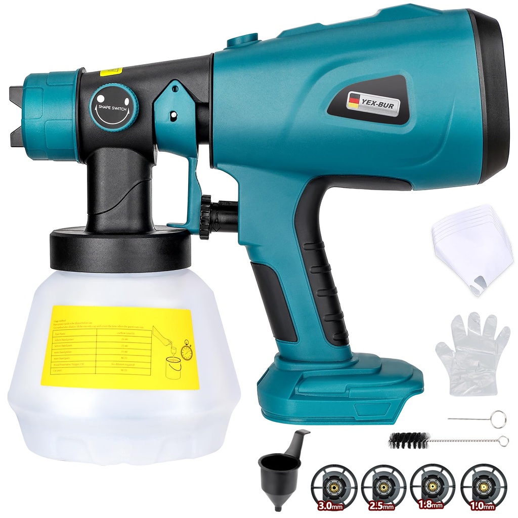 YEX-BUR Cordless Paint Sprayer for Makita 18V Battery, Handheld HVLP Spray Gun Easy to Spra