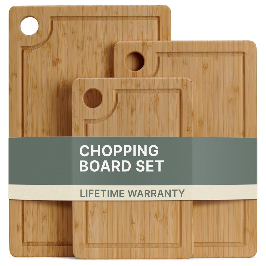 LARHN 3-Piece Bamboo Chopping Board Set - 34?Ã¹22/29?Ã¹19/24?Ã¹16-1.5 cm Thick Reversible Wo