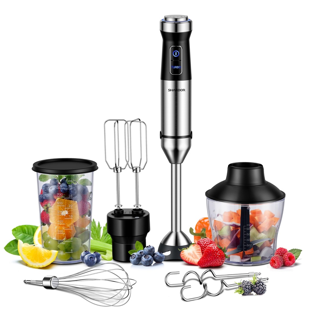 SHARDOR Hand Blender,6 In 1 Hand Blenders For Kitchen,power 1200w,20-Speed & Turbo Stick Ble
