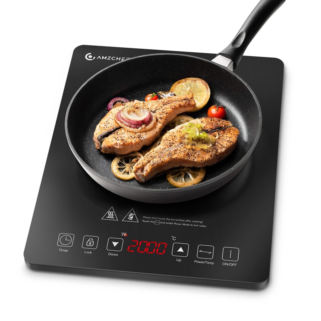 AMZCHEF Single Induction Hob, Portable Induction Hob with Slim Design of 4.45cm, 20 Power L
