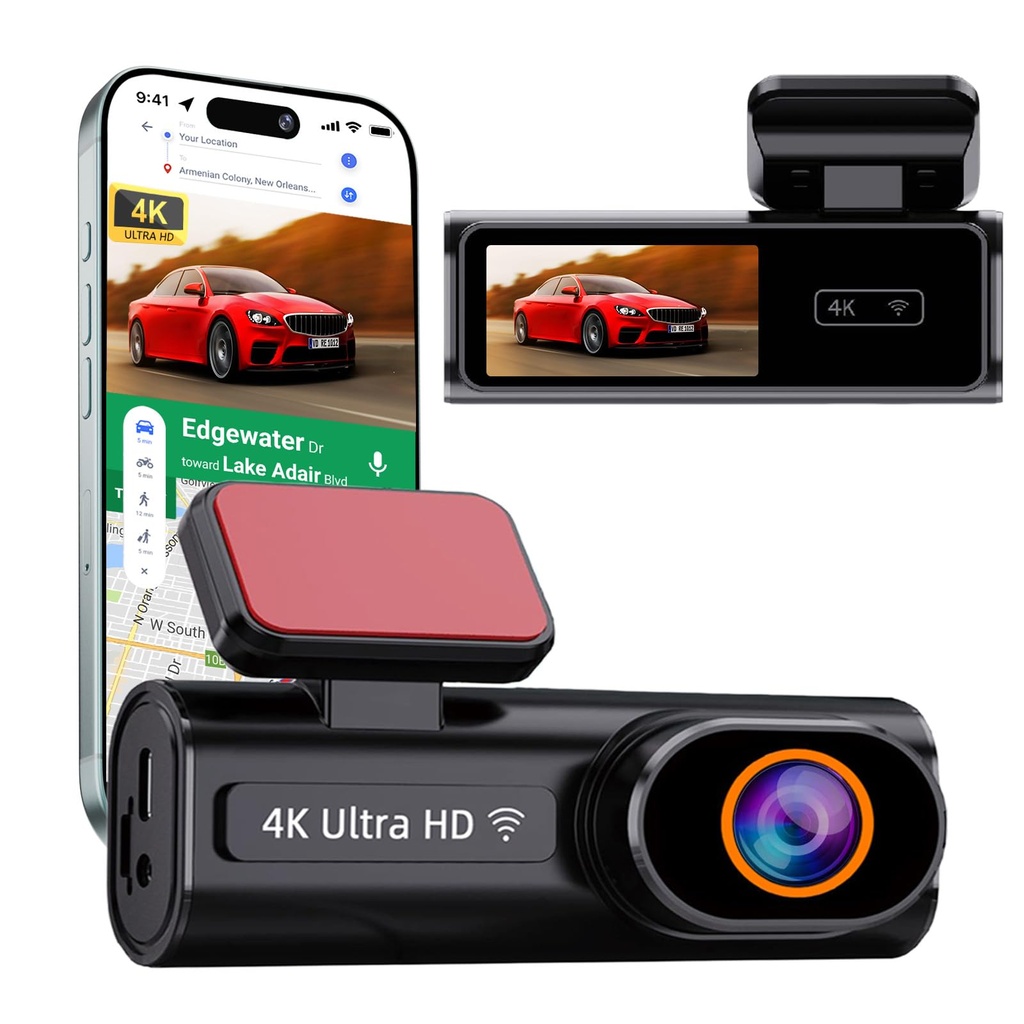 4K Dash cam Front, Dash Camera for Cars with WDR Night Vision, Free 64GB Card