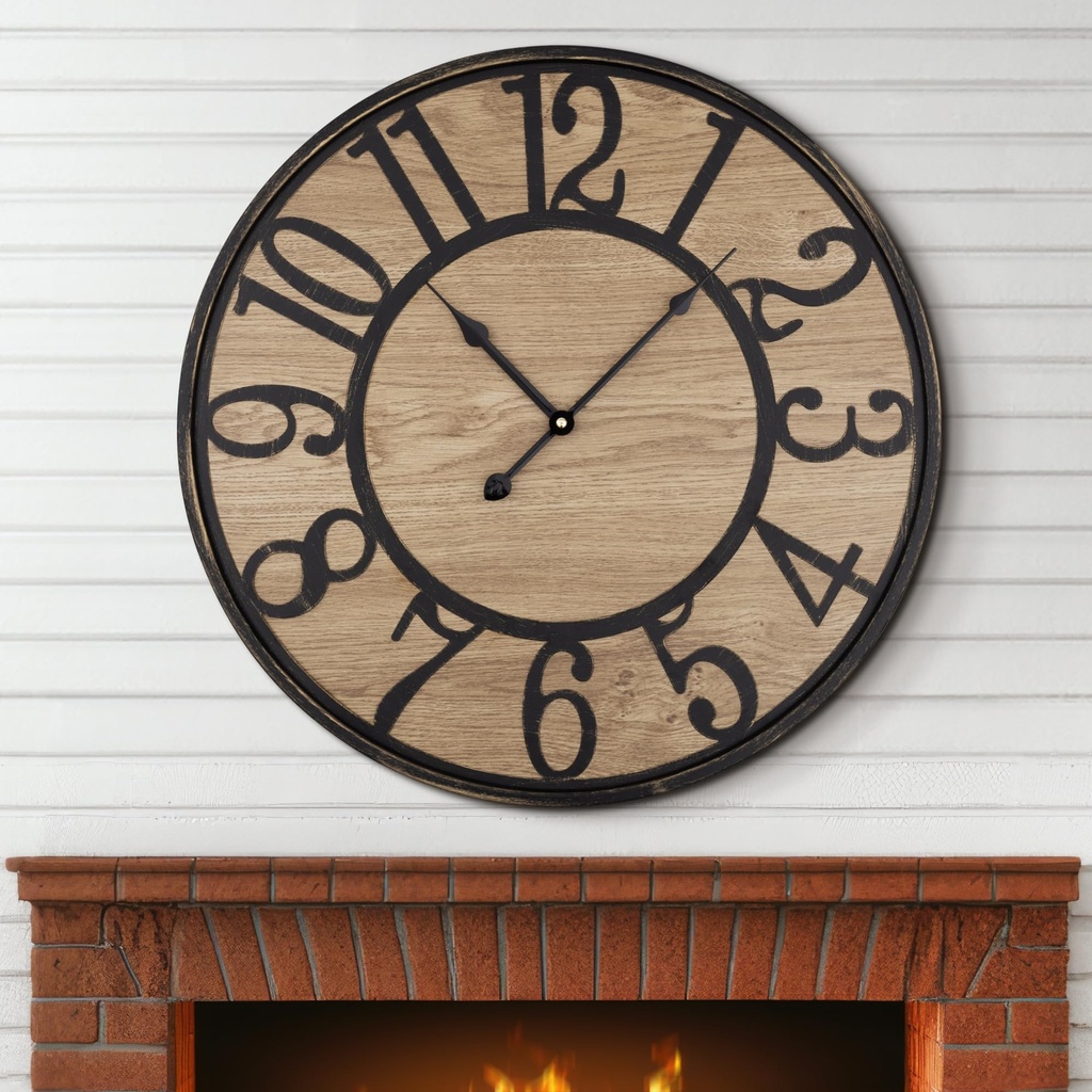 Maxstar Large Wall Clock Silent Bronze Rustic Farmhouse Metal & Wood Clocks