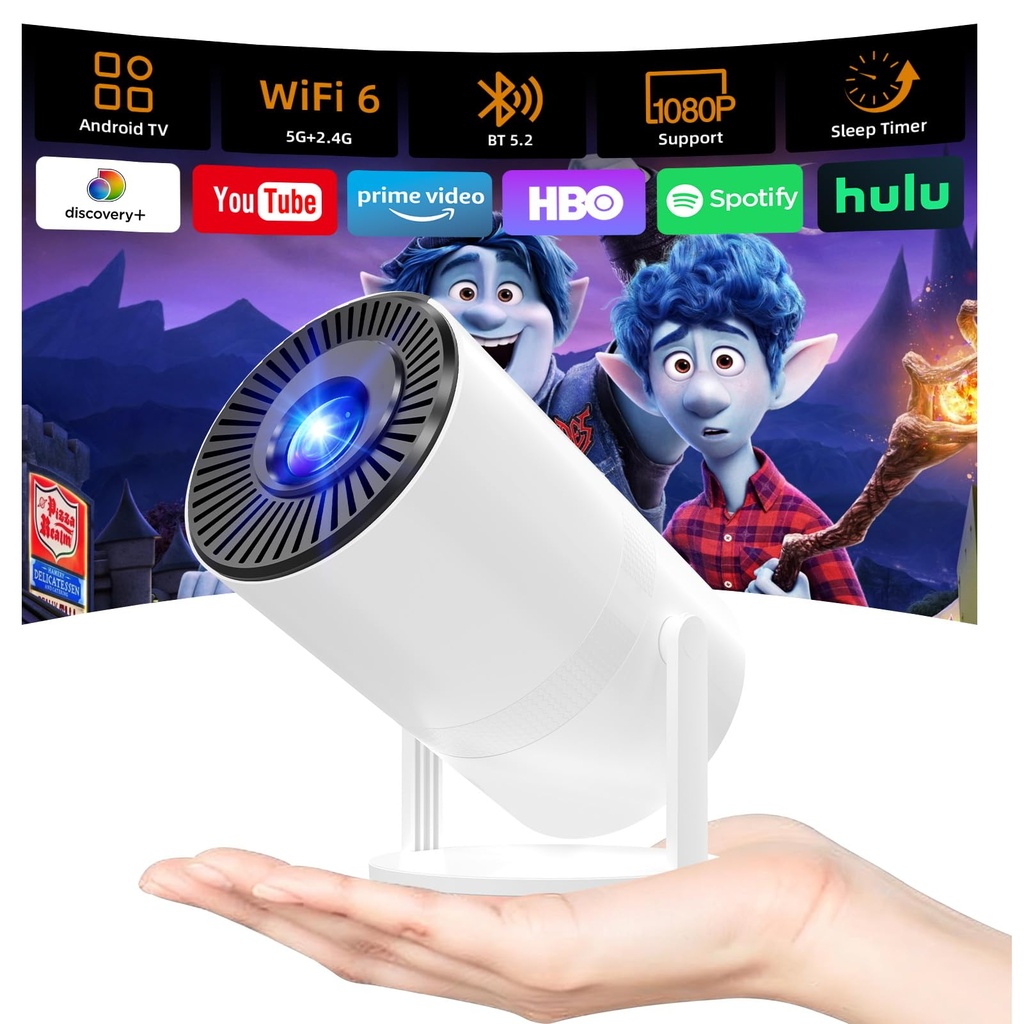 Android 14 & Built-in Apps Tecaki Mini Projector, Portable Projector with WiFi 6
