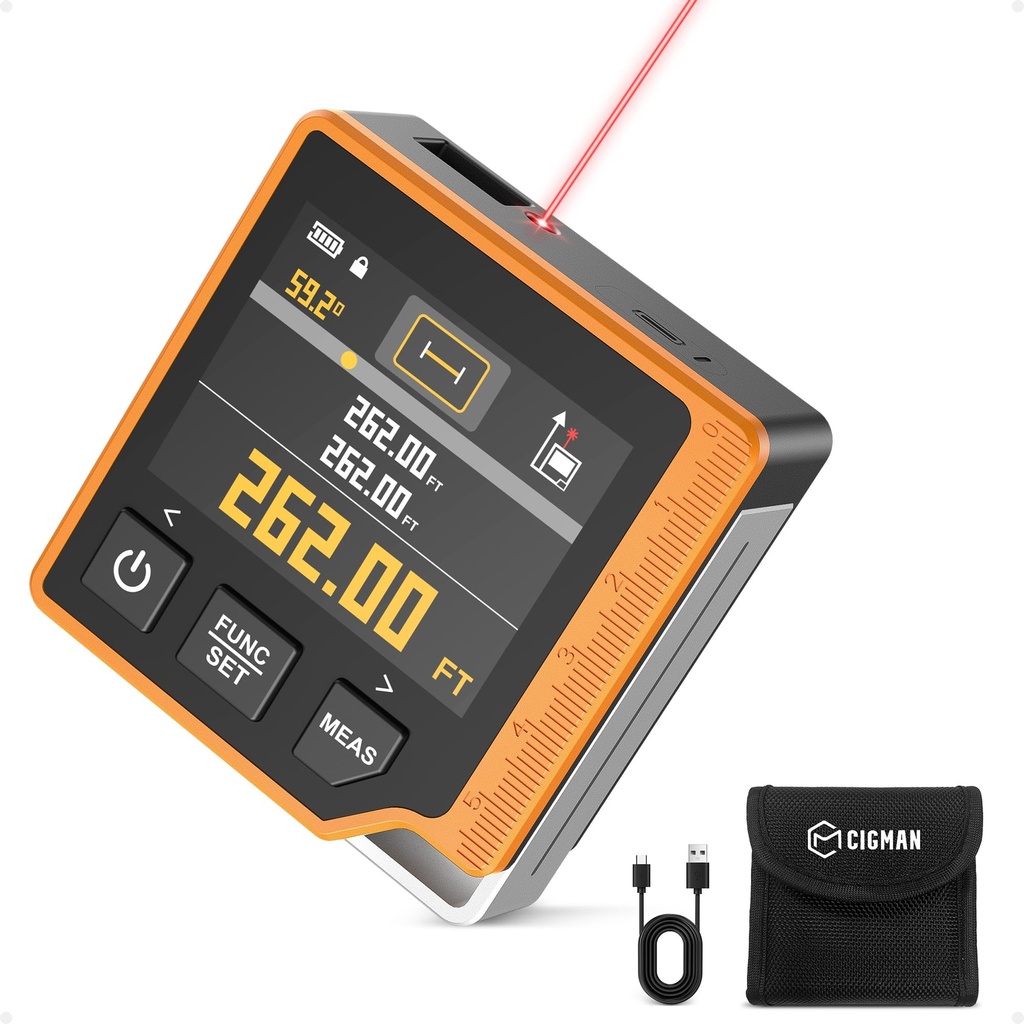 CIGMAN Digital Laser Tape Measure, 80M Laser Measure Device with LCD Backlit, Laser Point