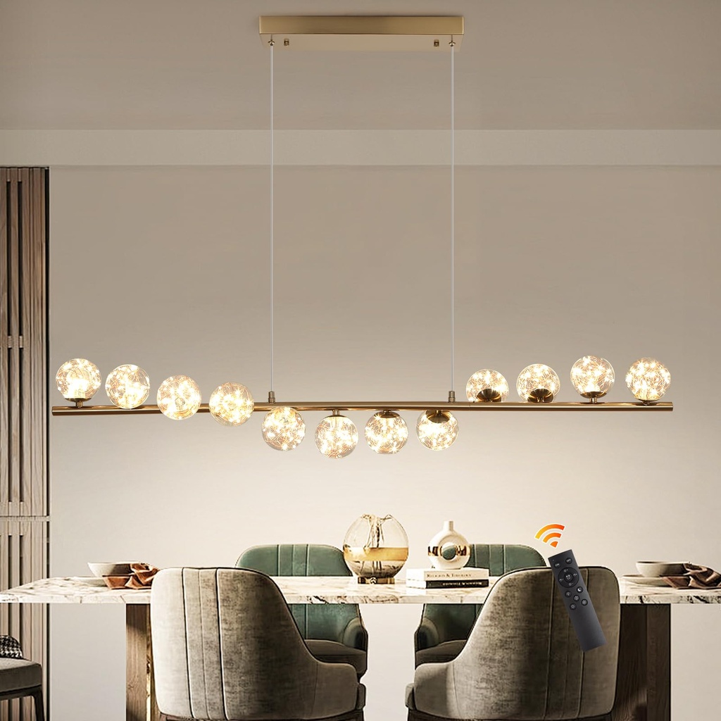 GEADI Modern Globe Chandelier Ceiling Light 120CM, 12 Lights Dimmable Glass Gold Ball Chandelier