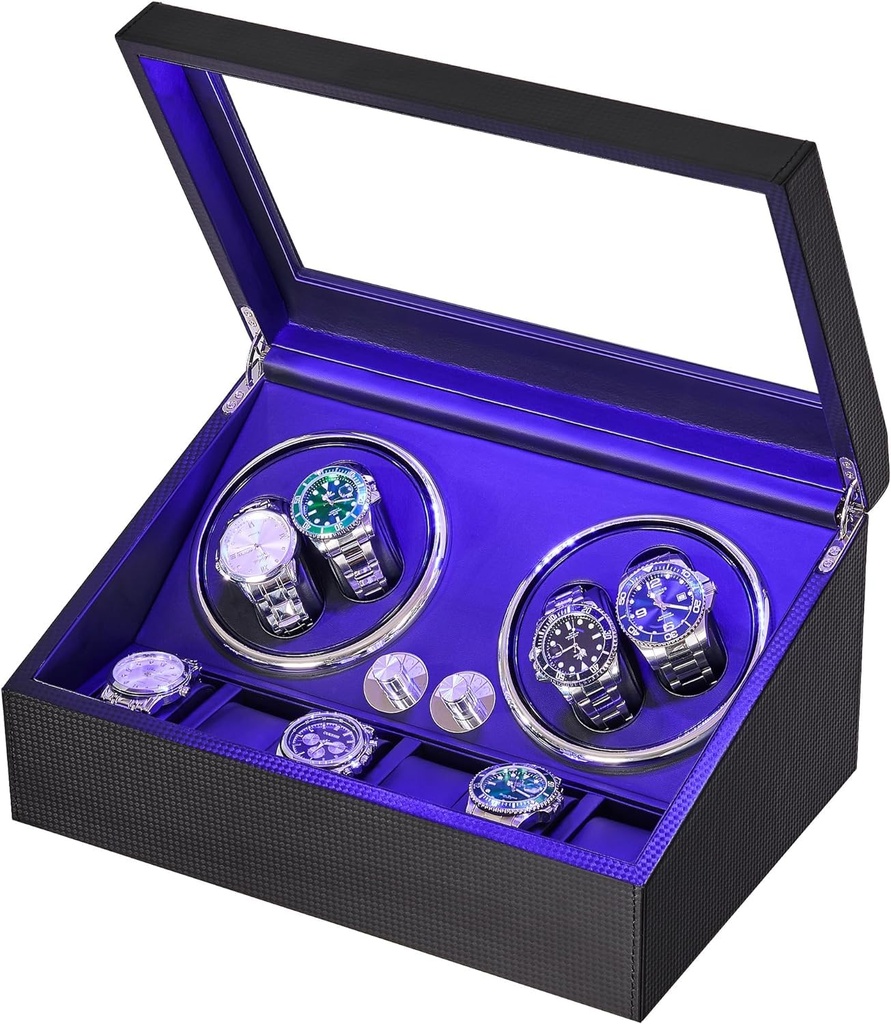 ANWBROAD Watch Winder for Automatic 4 Rotating Modes USB 4 Watch Rotator and 6 Extra Storage
