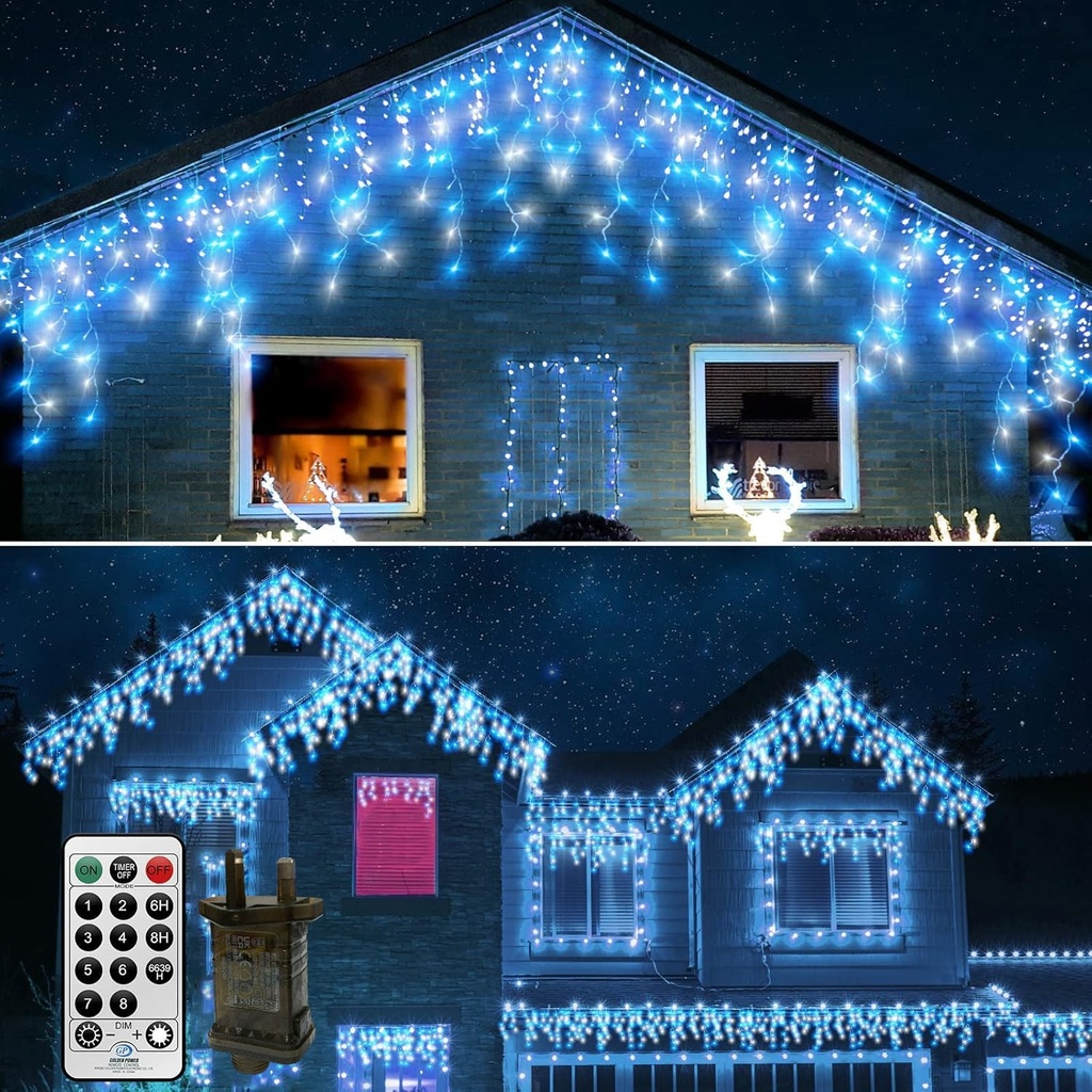 CERIAL 20M+10M Outdoor Icicle Lights Christmas Fairy Lights Plug in,540LED 108 Drops Outside