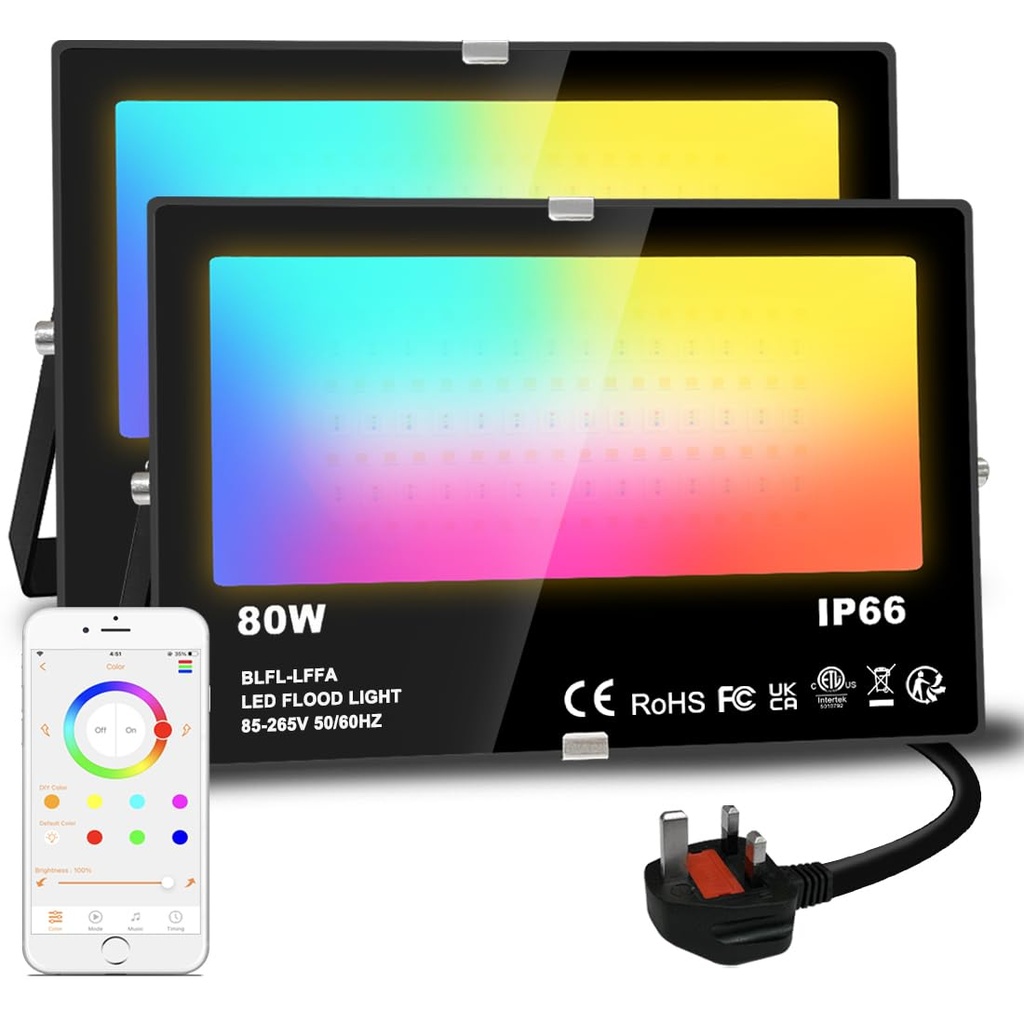 Lighting master LED Floodlight 80W Equivalent 8000LM, Smart RGB Flood Lights Outdoor 