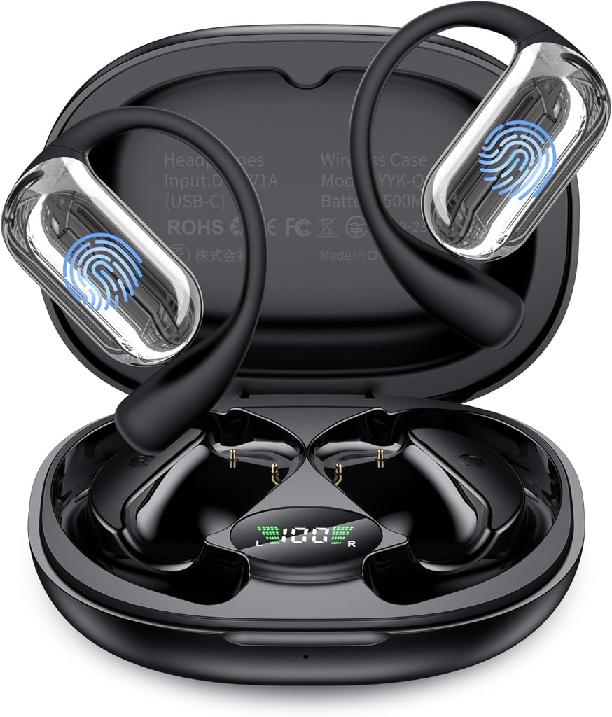 EUQQ Headphones - 6.1 Bluetooth Earphones for Running, Ultra Comfort Sport Open Ear Buds