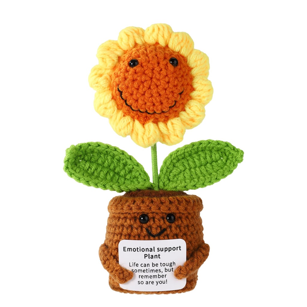 TOYMIS Positive Sunflower, Handmade Emotional Plush Support Plant Doll with Card Knitted Su