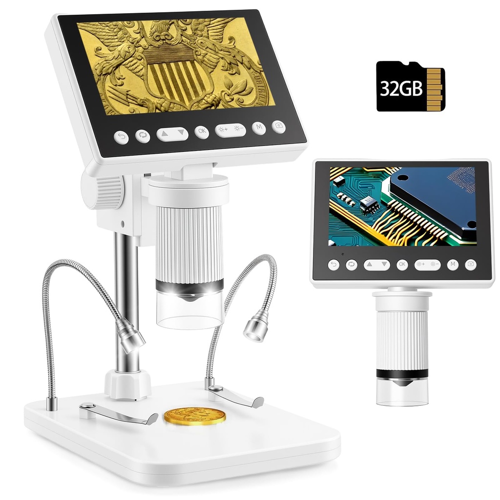 eSynic Digital Microscope with 4.5" Screen 5X-1000X Coin Microscope 1080P Soldering USB