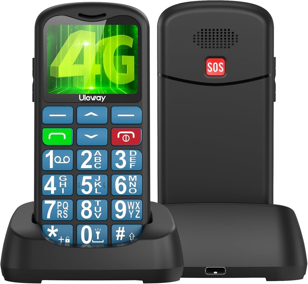 USHINING 4G Senior Mobile Phones SIM Free Unlocked, USB-C Charging Big Button Mobile Phone