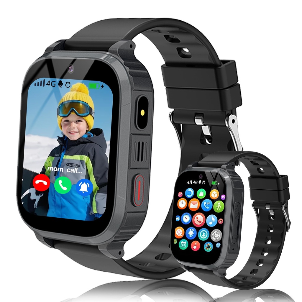 GPS Kids Smart Watch, Black Smart Watch for Kids with 4G WiFi Vedio Voice Chat Call, SOS, 
