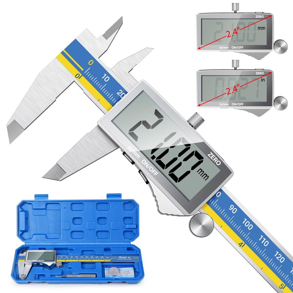 Digital Vernier Caliper, Preciva Electronic Calipers 150mm Blue with Extraordinary LCD Scre