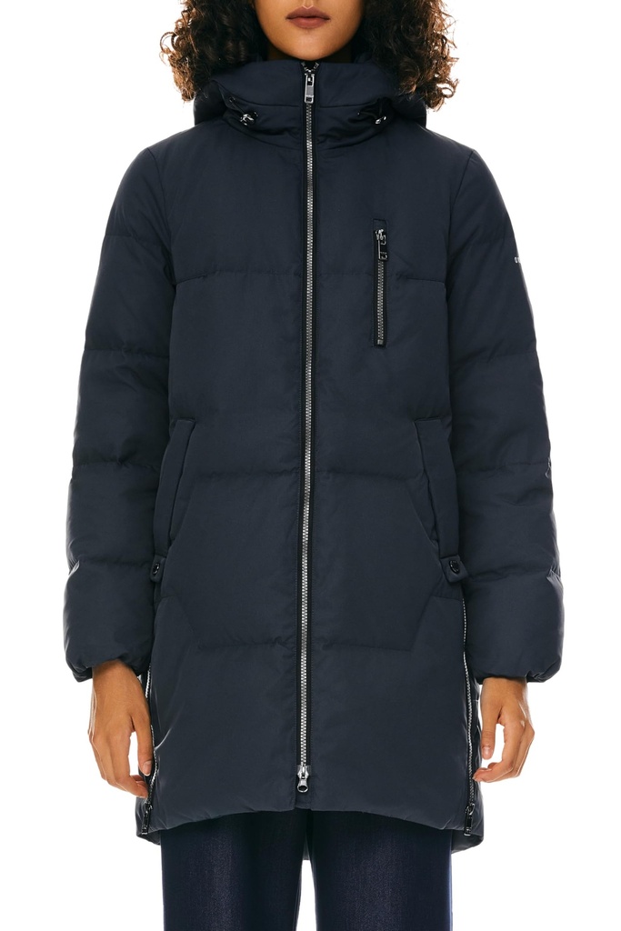 Orolay Women's Winter Casual Down Coat with Hood for Outdoor, Mid-Length Comfort Warm Coat Black (Size XS)