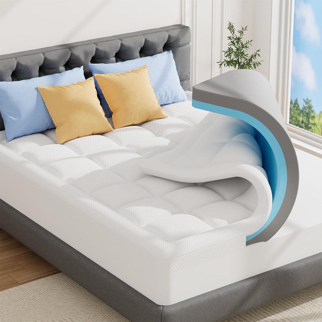 ABENE 4 Inch Dual-layer Memory Foam Mattress Topper with Bamboo Pillow Top Cover 