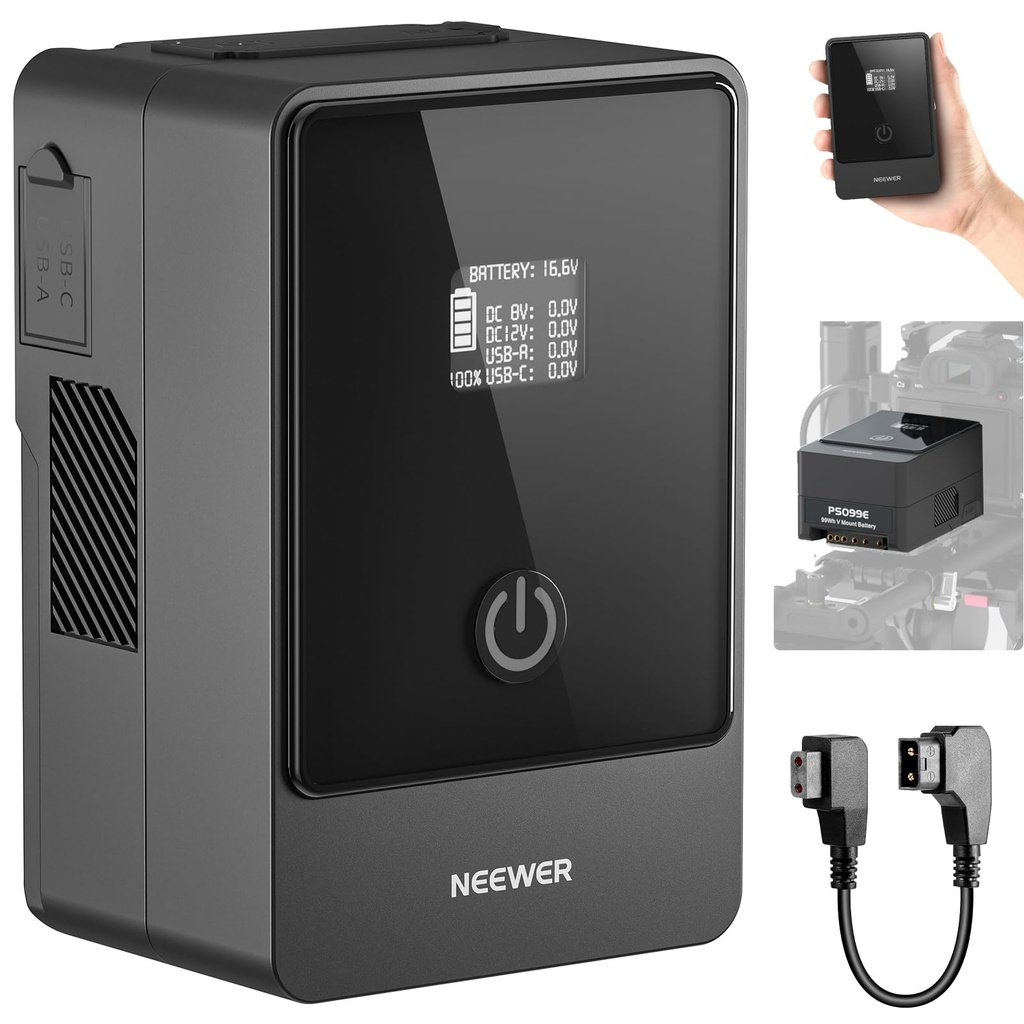 NEEWER Mini V Mount Battery 6800mAh 99Wh 14.5V, Mini V Lock Battery with 65W PD Type C/D 