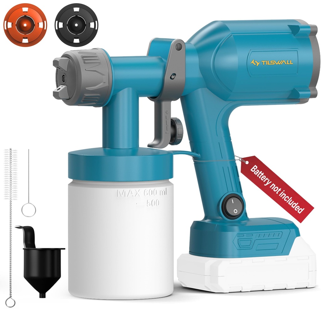 Tilswall Paint Sprayer, Ultra-Light Electric Paint Spray Gun with 600ml Detachable Cup