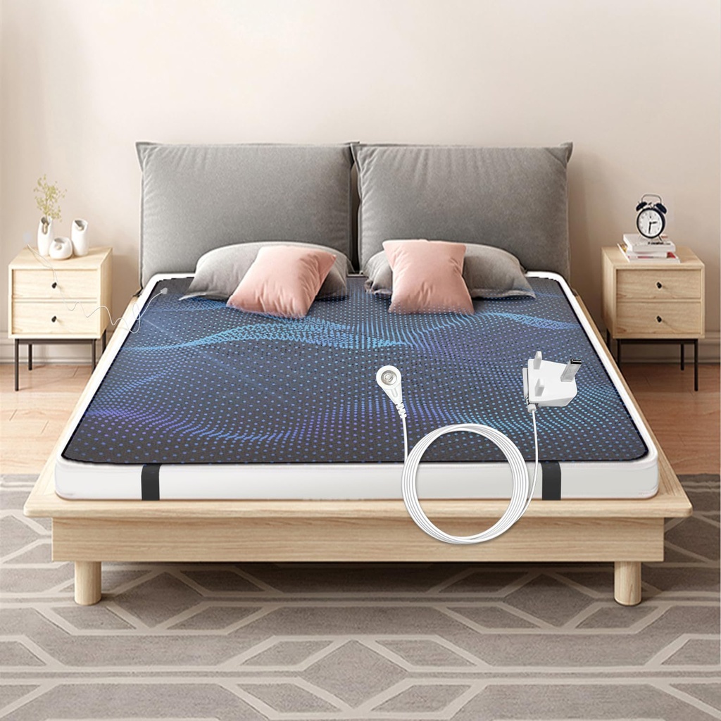 Grounding Mat UK for Bed Breathable Therapy Earthing Mat PU Grounding Sheet for Better Sleep