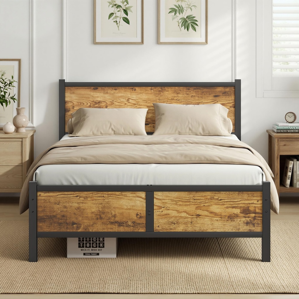 Frost IX 4ft6 Double Bed Frame with Headboard, All Heavy Duty Metal Slats Support 
