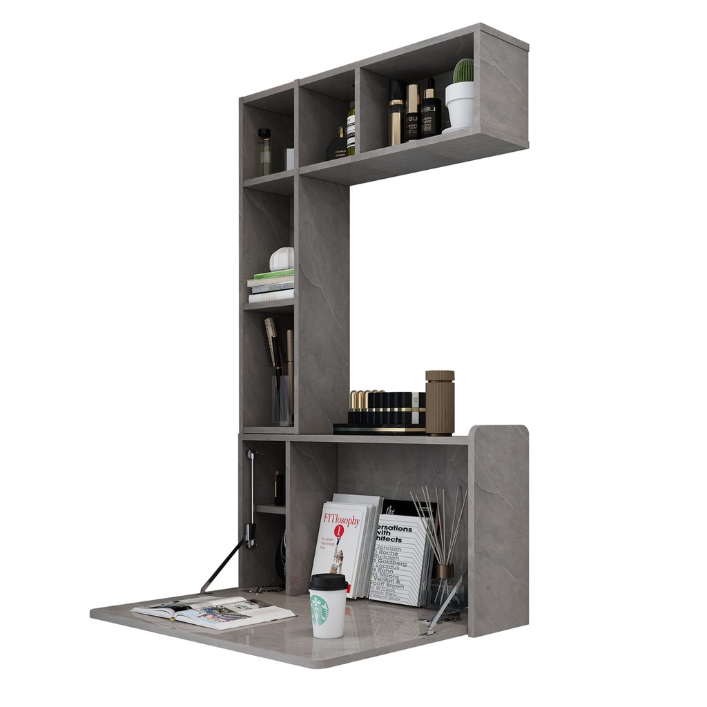 Pmnianhua Folding Wooden Wall Mounted Drop Leaf Table,Space Saving Folding Table Makeup Vanity, Charcoal Grey