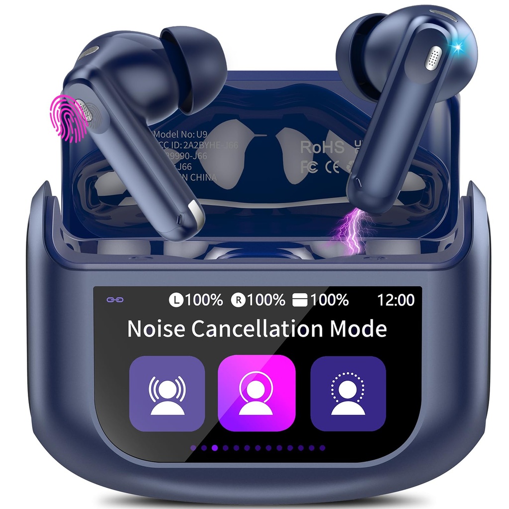 Thunelec Wireless Earbuds, Bluetooth 5.4 Ear buds with Multifunctional Touch Screen, 48H Ba