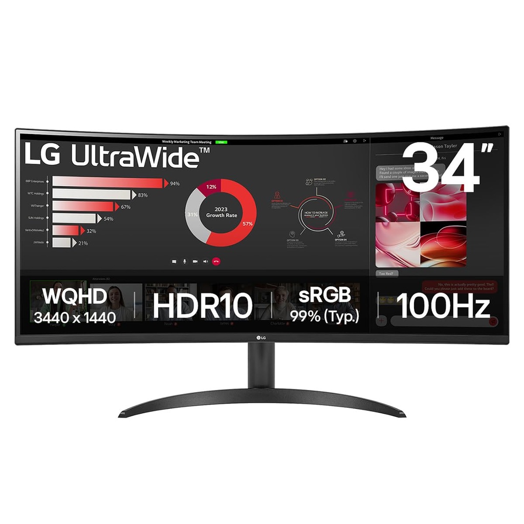 LG UltraWide Curved PC Monitor 34WR50QK, 34 inch, 1440p, 100Hz, 5ms Response Time, VA Panel