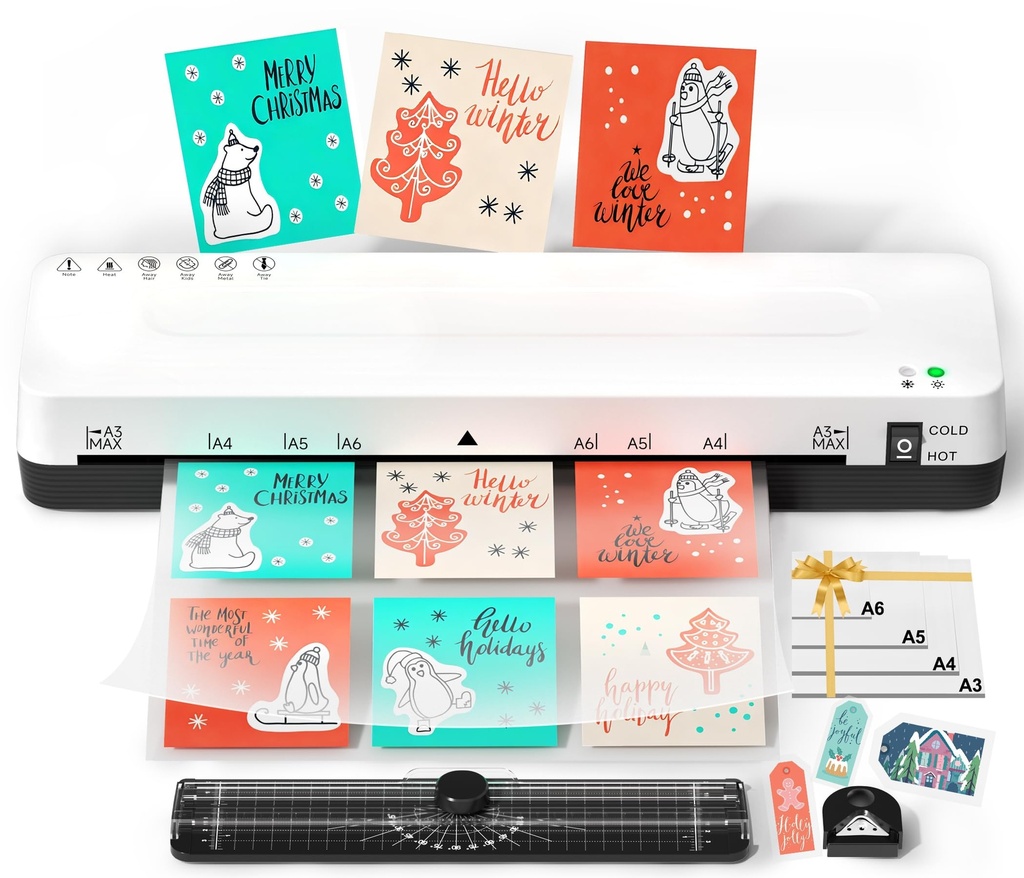 A3 Laminator, Laminator Machine 5-in-1 Laminating Machine with Laminating Pouches for A3 A4